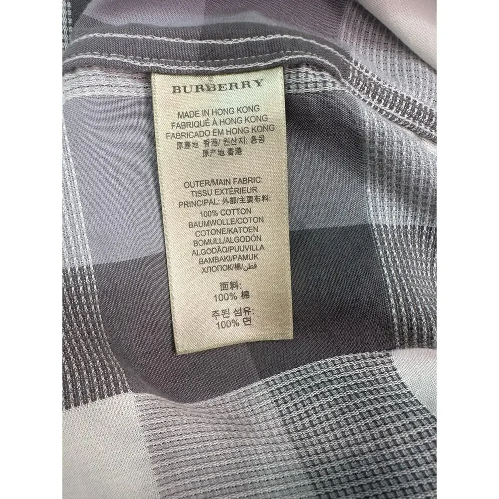 Burberry Brit Gray White Plaid Check Button Down Shirt Mens XL Equestrian Knight - Picture 14 of 14